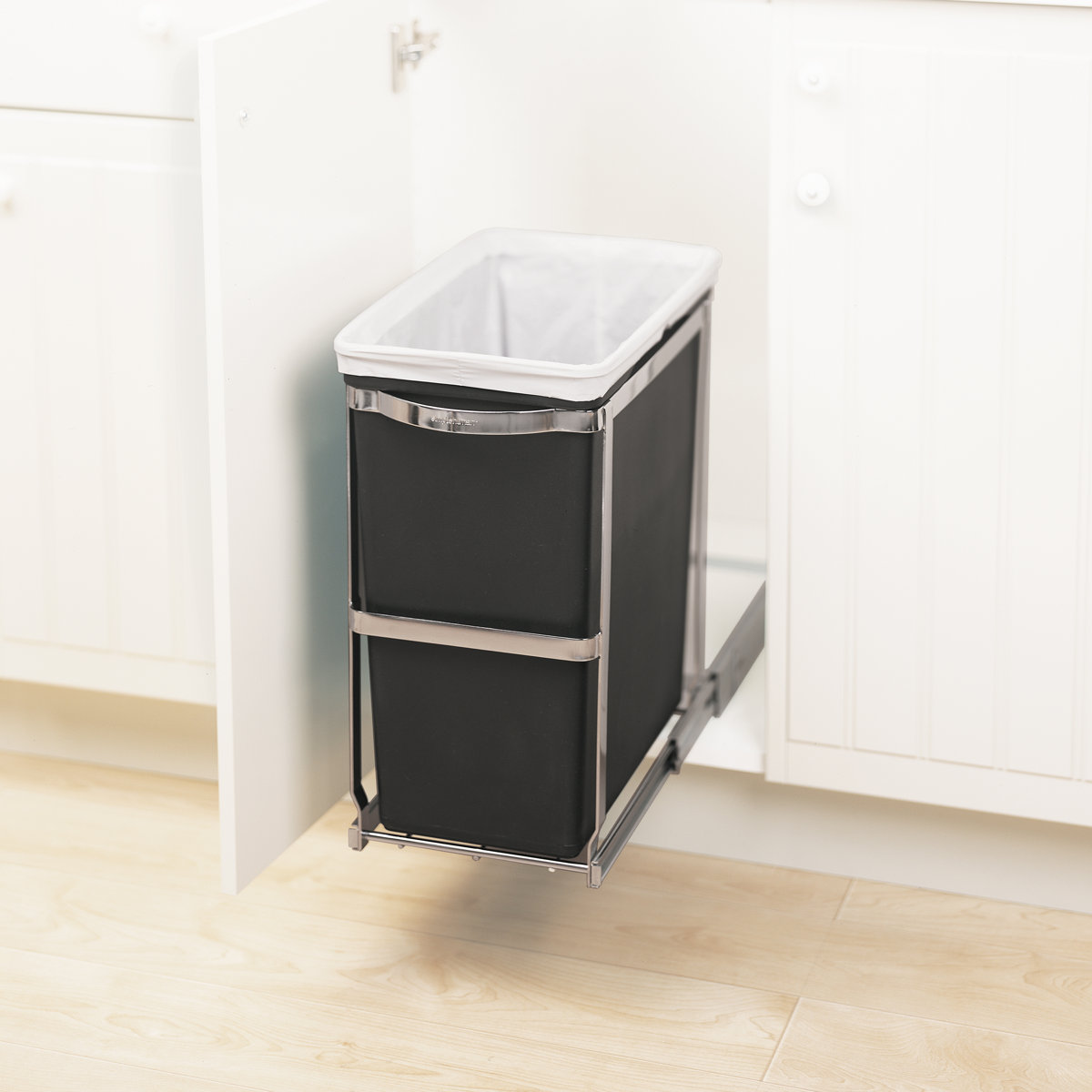 Simplehuman 30 L/ 8 Gallon Under Counter Kitchen Cabinet Pull-Out Trash Can, Heavy-Duty Steel Frame